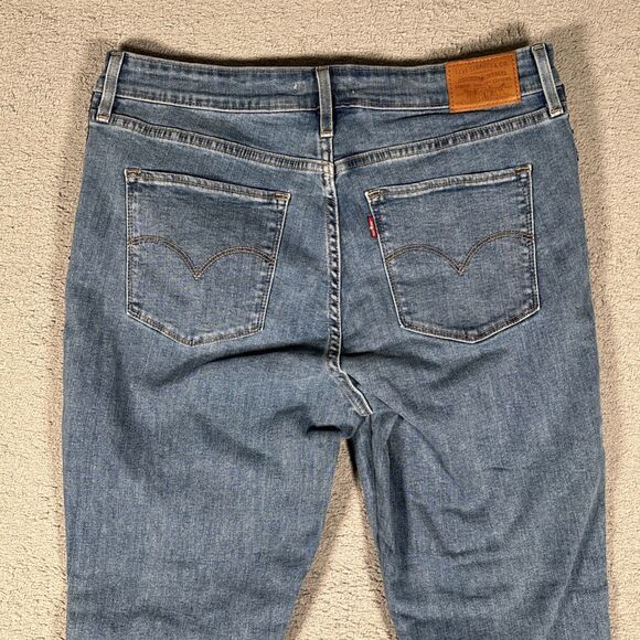 Levi's 721 Premium High Rise Denim Jean Skinny Sz 33 Sequin Logo Stripes Raw Hem - Picture 15 of 16